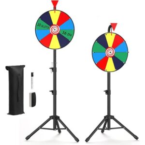 16" Spinning Prize Wheel - 10 Slots Color Roulette Spinner with Adjustable Folding Tripod Floor Stand. Includes Marker and Eraser.Play Fortune Spin Game at Trade Show, Carnival.