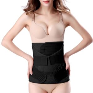 3 in 1 Postpartum Belly Wrap - Recovery Belly/Waist/Pelvis Belt Black Postpartum Belly Band (One Size Black)