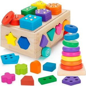 Aigybobo Montessori Toys for 1 Year Old, Baby Toy 12-18 Months, Wooden Shape Sorting & Ring Stacking Toys for Toddlers and Kids Preschool, Ideal for Boys Girls Age 1 2 3 Years Old