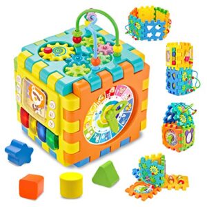 AKILION Baby Activity Cube Toys with Lights & Music, 6 in 1 Electronic Shape Sorter Toys, Bead Maze, Early Development Educational Learning Toys for Boys Girls, Kids Toddler Infant First Birthday Gift