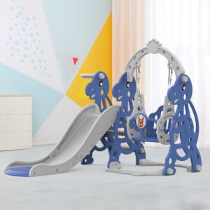 AUSADOM Kids Slide Swing with Basketball Hoop Activity Center Toddler Play Set for Boys Girls Indoor Outdoor Playground Backyard