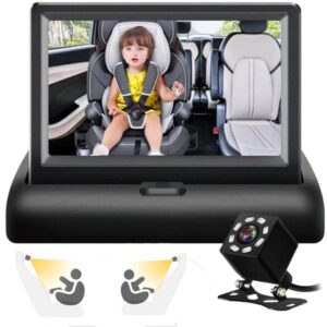 Baby Car Mirror,HD Night Vision Function Display, Safety Car Seat Mirror Camera Monitored Mirror with Wide Crystal Clear View, Aimed at Baby, Easily Observe the Baby’s Move (4.3inches)