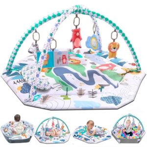 Baby Gym Play Mat, Bellababy 10-in-1 Baby Gym Activity Play Mat & Ball Pit, with High Contrast Toys & Self-Discovery Mirror & Tummy Time Pillow for Sensory and Motor Skill Development