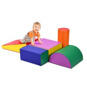 BABY JOY 5PCS Kids Crawl & Climb Foam Play Set, Colorful Baby Foam Blocks to Crawling, Climbing, Walking, Children Educational Soft Play Equipment for Toddlers