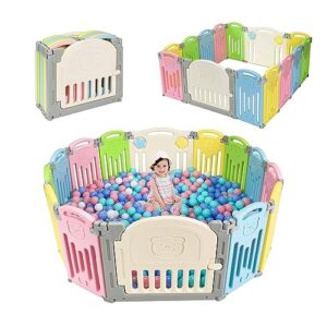 BABY JOY Baby Playpen, 14-Panel Foldable Safety Play Yard, Shape-adjustable Activity Center w/Safety Lock, Portable Entertainment Fence for Toddlers Outdoor & Indoor