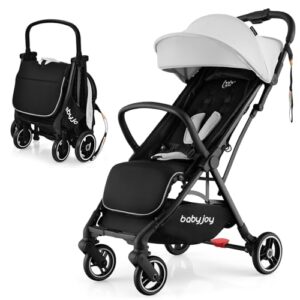 BABY JOY Lightweight Baby Stroller, Compact Travel Stroller for Airplane, Infant Toddler Stroller w/Adjustable Backrest & Canopy, Storage Basket, Self Standing Gravity Fold, Aluminium Frame (Grey)