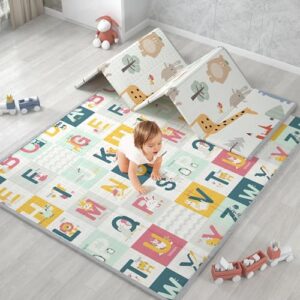 Baby Play Mat 158 * 191cm, Baby Playmat for Playpen, Foldable Foam Baby Mat Floor, Waterproof Reversible Padded Play Mat for Babies and Toddlers