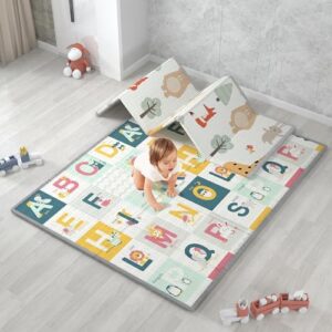 Baby Play Mat 177×147cm, Foldable Foam Play Mat for Floor, Waterproof Reversible Baby Playmat Baby Gyms & Play Mats (for 180×150cm Playpen)