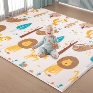 Baby Play Mat, 200 * 180 * 1cm Large Thick Playmat, Folding Portable Waterproof Reversible Double-Sided Crawling Mat, Baby Floor Mat for Infants and Toddlers, Easy to Clean (71 * 79 * 0.4in-Bear)