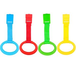 Baby Pull Up Rings, 4 Pack Bed Stand Up Assistant, Play Gym Crib Pull Ring for Toddler Kids Children Walking Training Tool(Yellow/Red/Blue/Green)