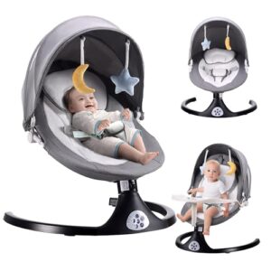 Baby Swing for Infants, 5 Speed Electric Bluetooth Baby Rocker for Newborn, 3 Timer Settings & 10 Pre-Set Lullabies, Portable Baby Swing with Tray