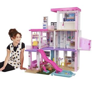 Barbie Dreamhouse (3.75-ft) 3-Story Dollhouse Playset with Pool & Slide, Party Room, Elevator, Puppy Play Area, Customizable Lights & Sounds, 75+ Pieces, 3 to 7 Year Olds