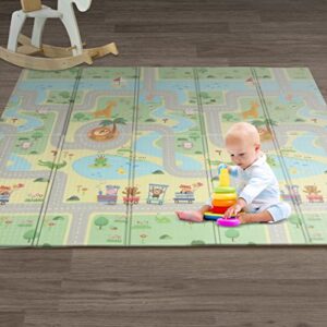 Bopeep Kids Play Mat Baby Crawling Double-Sided Safe Foam Pad Floor Foldable XPE Foam Non-Slip Star Non Allergenic | Waterproof & Reversible, Free Carry Bag, 180CMx200CMx1CM (Animals)