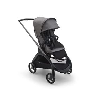 Bugaboo Dragonfly City Pram, Lightweight Compact Baby Stroller with One Hand Easy Fold in Any Position, Full Suspension, XL Underseat Basket, Graphite Chassis and Grey Melange Sun Canopy