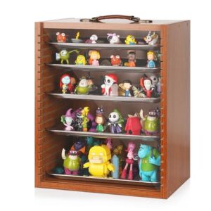 Cathyeen Miniature Display Case Display Cases for Collectibles Miniatures Storage Case Display Shelves Shelf for Collectibles for Mini Action Figures Valuable Collectibles or Crystal Stone, Brown