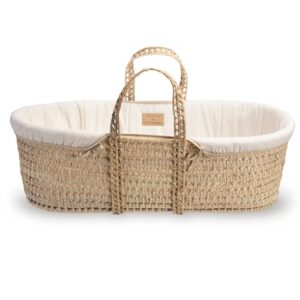 Clair de Lune Organic Palm Moses Basket, Gold Award Winner, Comes with Organic Dressing, Natural Bamboo Mattress and Soft Moses Sheet 75 x 28 cm (Natural Cream)