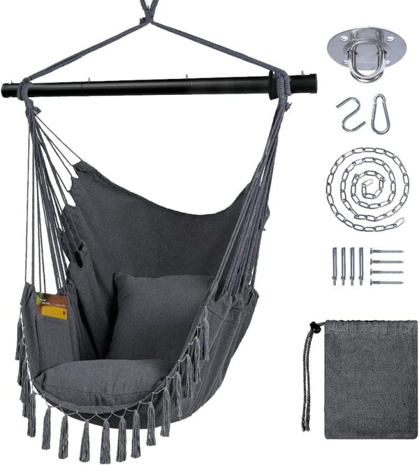 CULOTOL Hammock Chair Hanging Rope Swing Chair with 2 Seat Cushions & Installation Kit, Max 330 Lbs,Hammock Swing Hanging Chair for Bedroom Outside shanging Yard Patio Camping Garden