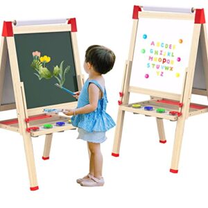 Deluxe Kids Art Easel for Kids 3-8 Years - 3 in 1 Double-Sided Standing Design with Magnetic Whiteboard, Chalkboard, Dry-Erase Board, Kids Art Easel with Paper Roll & Accessories - Toddler Easel , 55x55cm