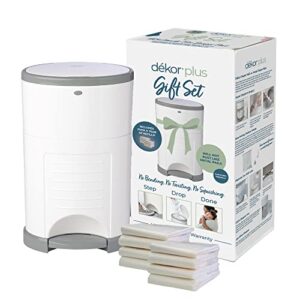 Diaper Dekor Plus Diaper Pail Gift Set – White | Comes with up to a Year's Supply Worth of Diaper Dekor Refills!