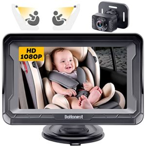 DoHonest Baby Car Camera HD 1080P with Display - Infant Safety Seat Baby Car Mirror for Rear Facing 5 Mins Easy Installation Night Vision V33 Black