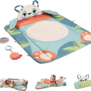 Fisher-Price Baby Activity Play Mat Planet Friends Roly-Poly Panda with 2 Toys for Newborn Tummy Time Play