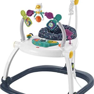 Fisher-Price Baby Bouncer SpaceSaver Jumperoo Activity Center with Lights Sounds and Folding Frame, Astro Kitty