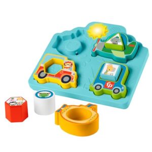 Fisher-Price Baby Sorting Toy Shapes & Sounds Vehicle Puzzle with Music & Lights for Fine Motor Play, Ages 9M+