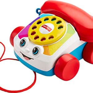 Fisher-Price Toddler Pull Toy Chatter Telephone Pretend Phone with Rotary Dial and Wheels for Walking Play Ages 1+ Years