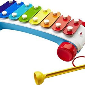 Fisher-Price Toddler Pull Toy, Classic Xylophone Pretend Musical Instrument with Mallet and Rolling Wheels for Ages 18+ Months