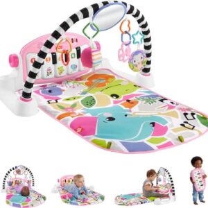 Fisher-Price ​Baby Activity Mat Glow and Grow Kick & Play Piano Gym, Portable Musical Toy with Smart Stages Learning, Ages 0+ Months, Pink, Queens English Version