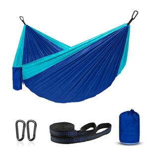 Hammock Camping, Portable Single Hammocks for Outdoor Hiking Travel Backpacking - 210D Nylon Hammock Swing for Backyard & Garden 55''W108''L (Blue/Sky Blue)