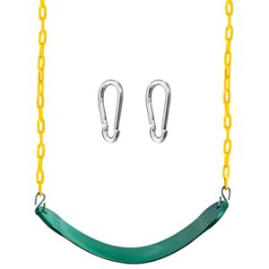 Heavy Duty Swing Seat Green Color with 66" Chain, Swing Set Accessories Replacement with Snap Hooks for Kids Outdoor Play Playground, Trees, Swing Set, Playground