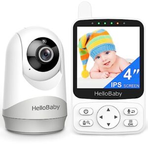 HelloBaby Monitor with 29Hour Battery Life and 4'' IPS Screen, No WiFi, Video Baby Camera Audio 1000ft Long Rang Auto Night Vision 2 Way Temperature VOX Mode for Pet Eldly White