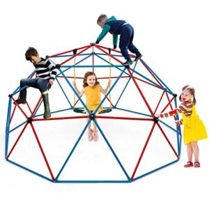 HONEY JOY Kids Climbing Dome with Swing, 10FT Geometric Dome Climber with 363KG Load Capacity, Indoor & Outdoor Jungle Gym Playground for Kids Aged 3 to 10, Play Equipment Climber for Garden Backyard