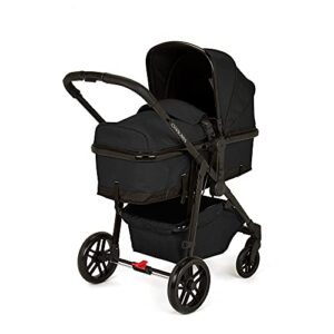 Ickle Bubba Moon All in One Four Wheel Convertible Pram, Bundle Includes Pushchair & Accessories, Black on Black Chassis