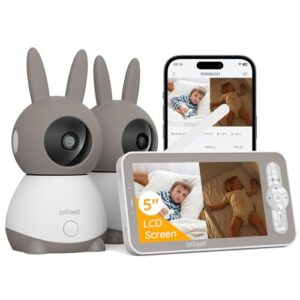 ieGeek 2K Baby Monitor with 2 Cameras, WiFi Video Monitor with 5 inch HD LCD and 2 Way Audio, PTZ Auto Tracking, Mobile APP and Wireless Monitor Control, Cry Detection, Temperature