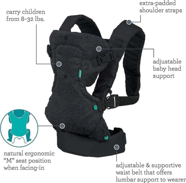 Infantino Flip Advanced 4-in-1 Newborn Baby toddler Carrier Omni 360 Ring Sling Wrap - Black or Gr...