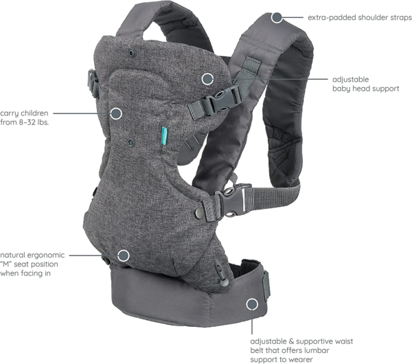 Infantino Flip Advanced 4-in-1 Newborn Baby toddler Carrier Omni 360 Sling Wrap - Grey or Black