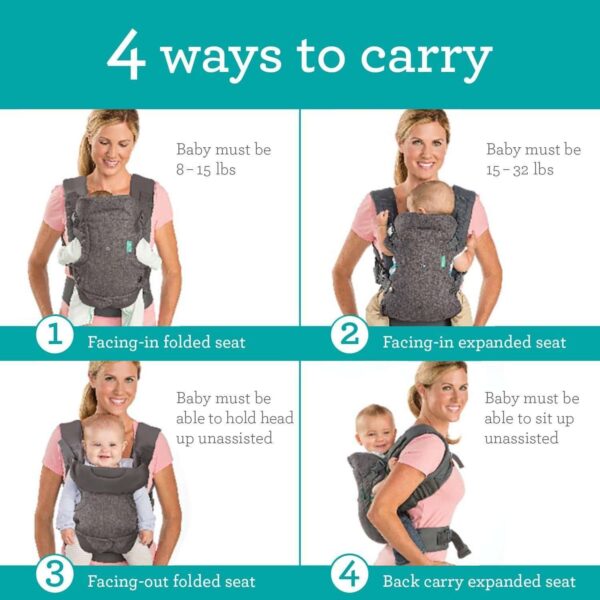 Infantino Flip Advanced 4-in-1 Newborn Baby toddler Carrier Omni 360 Sling Wrap - Grey or Black