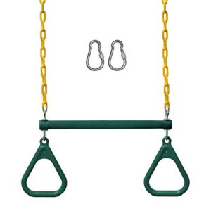 Jungle Gym Kingdom 18" Trapeze Swing Bar Rings 48" Heavy Duty Chain Swing Set Accessories & Locking Carabiners (Green)