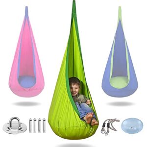 Kids Pod Swing Seat, TOPIND 100% Cotton Child Hanging Hammock Chair for Indoor and Outdoor with Inflatable Pillow and All Accessories, Rope Hanging Sensory Swing Seat Nest, Max 150Lbs