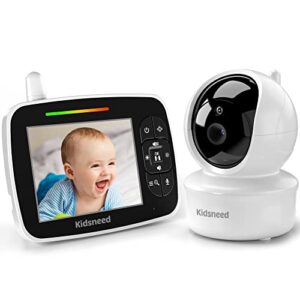 Kidsneed Baby Monitor with Video with Remote Control Zoom Camera and Audio, Large Screen, Night Vision, Two-Way Conversation, Temperature Display, Lullabies, VOX Mode, 300 Meter Range