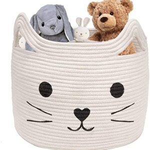 Large Woven Cotton Rope Storage Basket, Laundry Basket Organizer for Towels, Blanket, Hamper, Toys, Clothes, Gifts | Pet Gift Basket for Cat, Dog, White 40cm L×30cmH