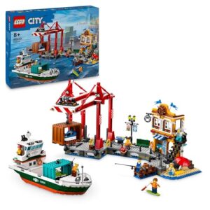 LEGO® City Seaside Harbour with Cargo Ship 60422 Toy, Building Set for Boys and Girls Aged 8 and Over, Kids’ Toys, Model Container Crane and Boat with 8 Minifigures