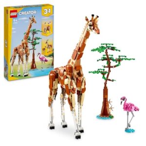 LEGO Creator 3in1 Wild Safari Animals, Giraffe Toy to Lion to Gazelle Figures, Nature Set for 9 Plus Year Old Girls & Boys, Kids Toy Includes Flamingo and Butterfly for Imaginative Play 31150