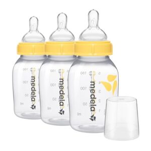 Medela Breastmilk Bottles, BPA Free, Wide Base, 150ml Slow Flow Teat, Pack of 3