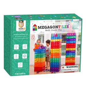 MegagonTiles 110PCS Premium Magnetic Tiles | STEM AUTHENTICATED | Magnetic Blocks | Magnetic Toys | Magnetic Building Blocks|Toddler Boys Girls 3-10 Year Old | Idea Books & Storage Bag