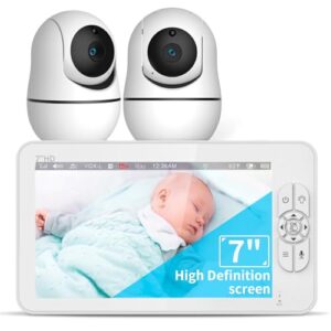 MIGUO Baby Monitor with 2 Cameras, 7" Large Screen Display Support Audio and Video Surveillance, 2-Way Talk, 4000 mAh Battery, Infrared Night Vision and Temperature Monitoring,300 m Range