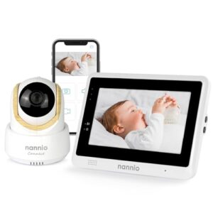 nannio-Connect 5" Touchscreen Smart Baby-Monitor, HD Wi-Fi Baby Monitor Via Android/iOS App, Remote PTZ, Video Record & Playback, Temp. Sensor, Clear Night Vision, Baby Monitor with Camera & Audio