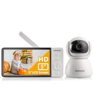 nannio New Comfy 5'' HD Baby Monitor with Camera, IPS Display, 5000mAh Battery, 1000ft Long Range, Fully Remote, Clear Night Vision, 2-Way Audio, Temp Sensor, No WiFi, Ideal Gifts for Baby